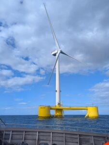 A floating wind turbine at Kincardine floating offshore wind farm.