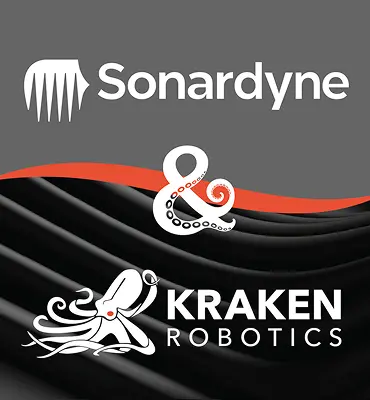 Logos for Sonardyne and Kraken Robotics, separated by a stylized ampersand and a red wavy line, indicating a collaboration.